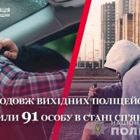 Впродовж вихідних поліцейські виявили 91 особу в стані сп’яніння